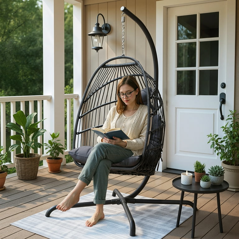 RADIATA Hanging Rattan Egg Chair, 350 lbs Capacity, Cushioned