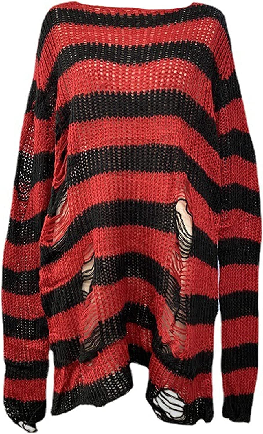 CAREFORM Y2K Oversized Goth Punk Ripped Striped Long Sleeve