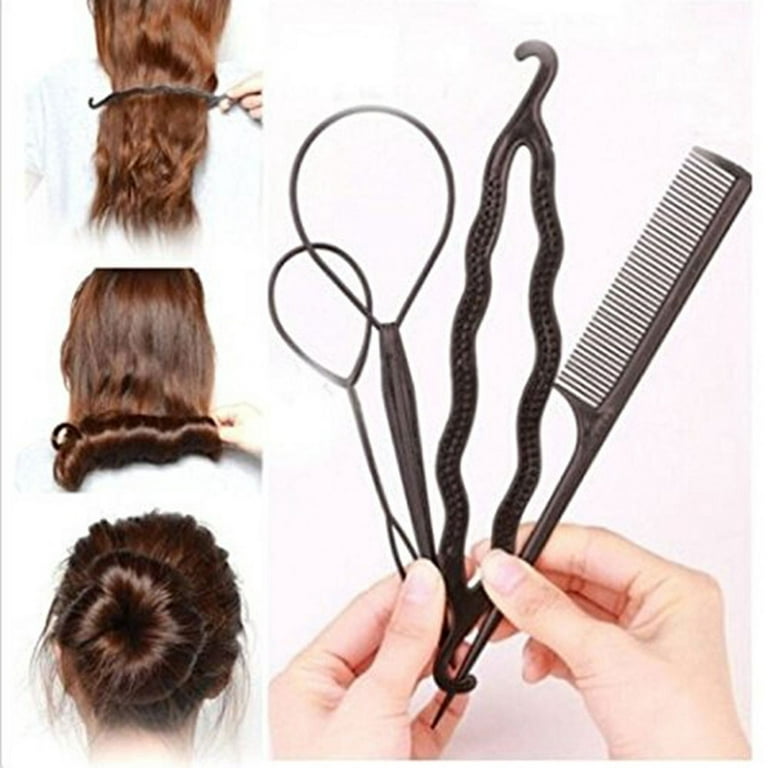 4pcs/set Plastic Pull Hair Needle Dish Hair Tools DIY Hair Styling  Accessories Sets Ponytail Maker 