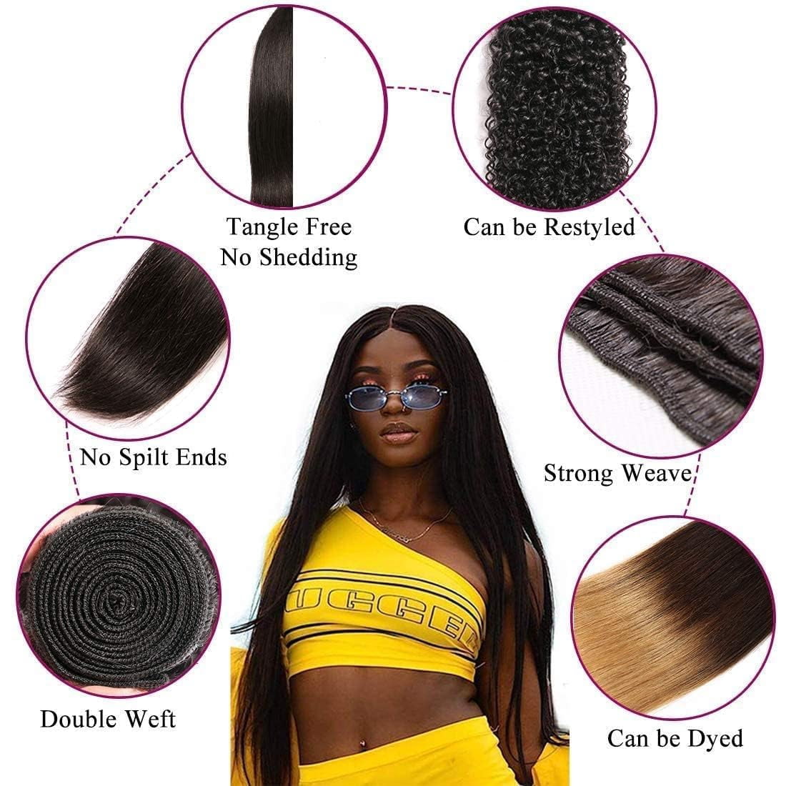 Human Hair Bundles,Straight 1 Bundles 22 Inch,16A Bundles Human Hair,100% Unprocessed Virgin Brazilian Hair Extensions Double Weft, Quick Weave Sew In Hair Bundle