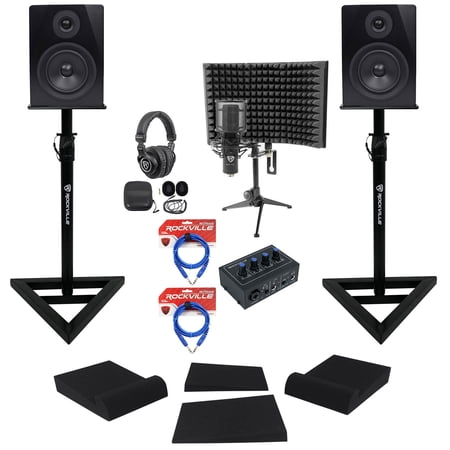 Rockville Studio Bundle: ROCK-U MINI Interface APM5B Monitors RVSM1 Stands RCM PRO Mic PRO-M50 Shield Kit Pro 6-items