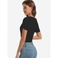 thumbnail image 2 of Womens Summer Short Sleeve T Shirts Knit Slim Fit One Piece Cutout Scoop Neck Going Out Date Night Tops, 2 of 6