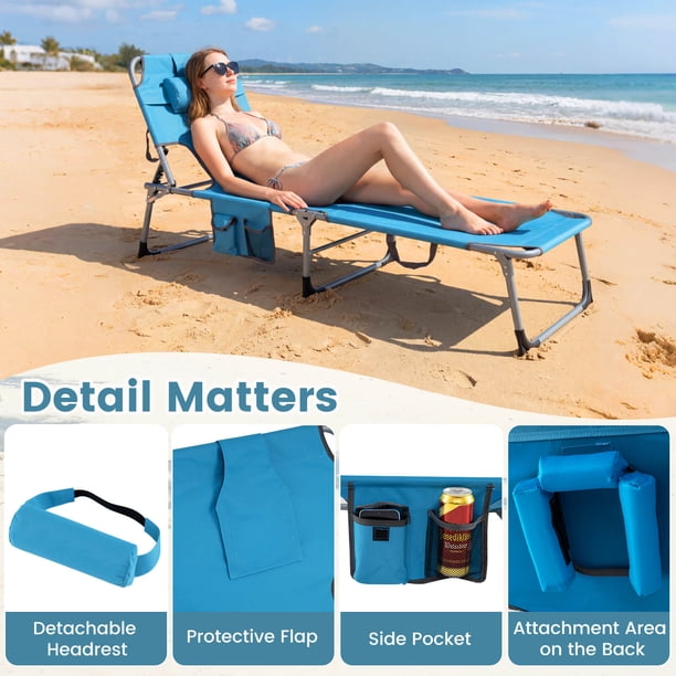 Goplus Folding Chaise Lounge Chair with Pillow - Blue - Walmart