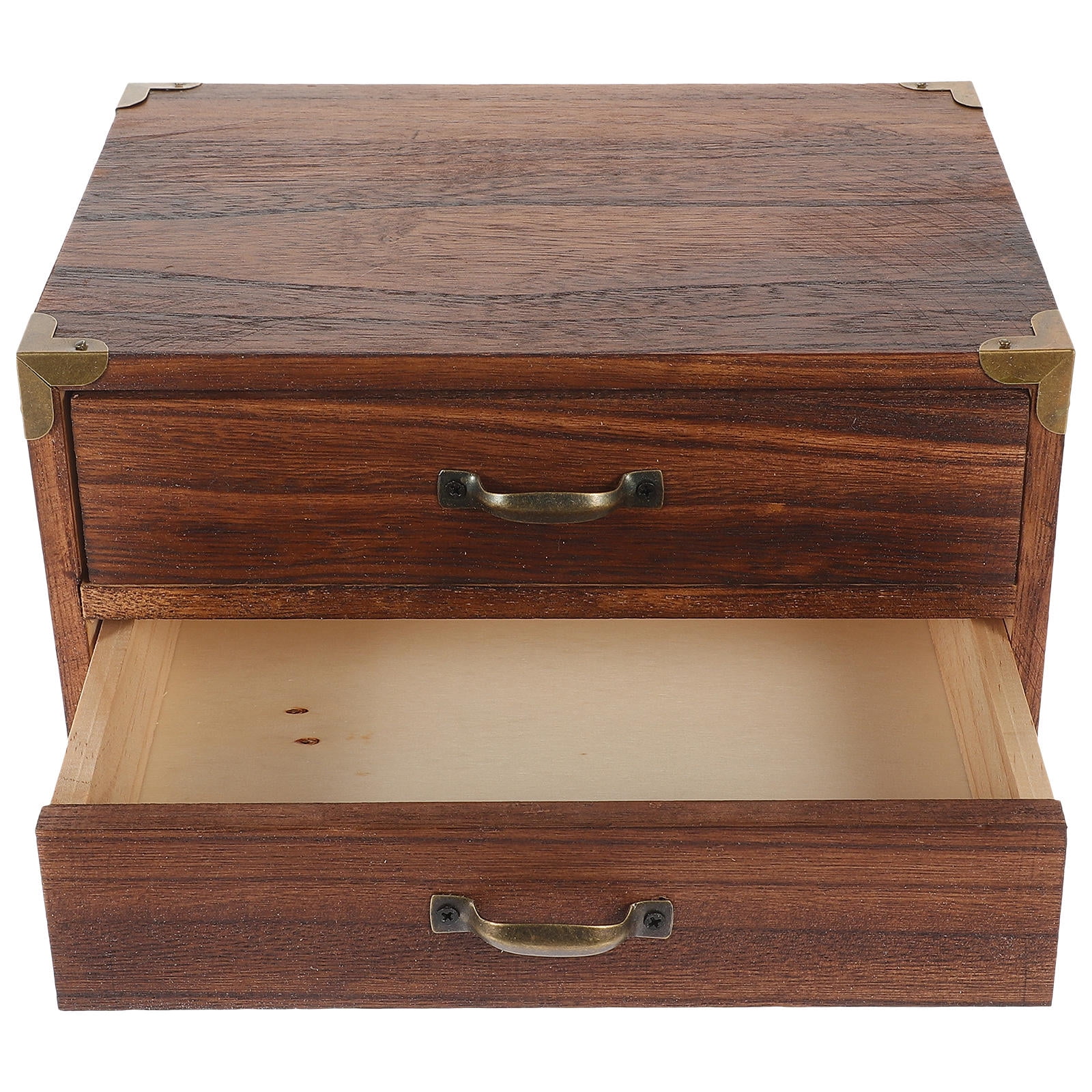 BESTONZON Drawer Type Tabletop Storage Box wood desktop organizer Light Brown 1Set