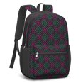 thumbnail image 2 of Green and Pink Checkered Pattern 17" School Backpacks for Teens,Waterproof Oxford Fabric,S-Shape Padded Straps for School,Travel,Hiking,Camping, 2 of 6