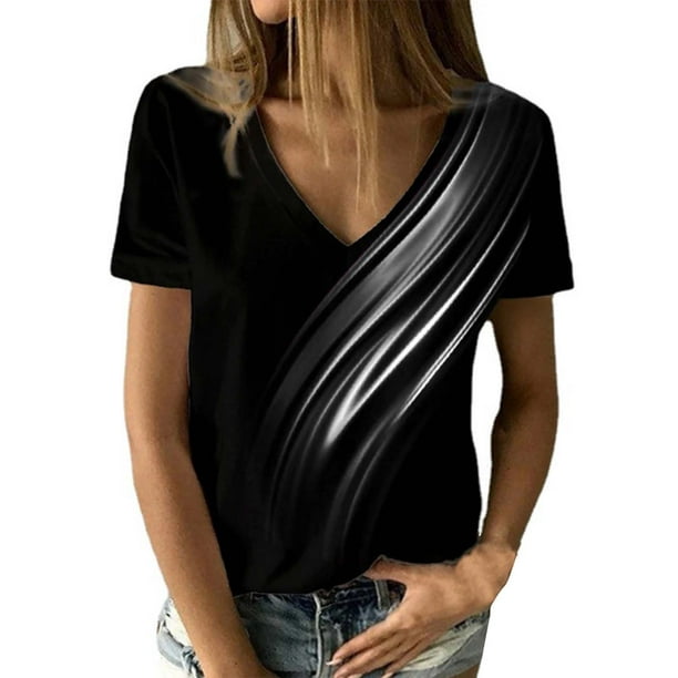 Gibobby Playeras Mujer Camisetas Cuello V Camisas diarias informales para mujer camiseta manga corta con cuello redondo camisetas sueltas blusa tipo tunic Gris CH Walmart en linea