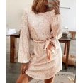 thumbnail image 3 of HLSOHJP Women's Sequin Belted Party Dress Long Lantern Sleeve Glitter Shiny Sparkly Lace Up Cocktail Night Out Mini Dress, 3 of 7