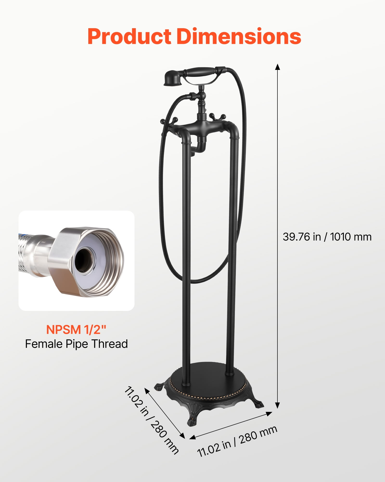VEVOR Clawfoot Bathtub Faucet, Freestanding Tub Faucets with Handheld Shower, Vintage Oil-Rubbed Bronze Tub Filler Faucet Shower Kit with 360° Rotation Spout & 59-inch Long Hose for Bathtubs