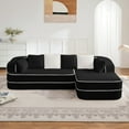 thumbnail image 6 of 106" Teddy Fabric, No Assembly, 32D Boneless Sofa, Contrast Color Design, Fluffy Comfy Couch with L-Shaped Chaise for Living Room (Black), 6 of 11