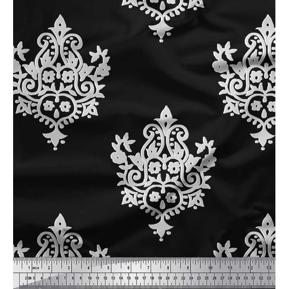 Soimoi Crepe Silk Fabric Floral & Paisley Block Decor Fabric Printed Yard 42 Inch Wide