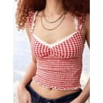 thumbnail image 6 of Women Gingham Lace Trim Square Neck Crop Tank Tops Plaid Y2K Sleeveless Slim Fitted Camis Shirts Red L, 6 of 8