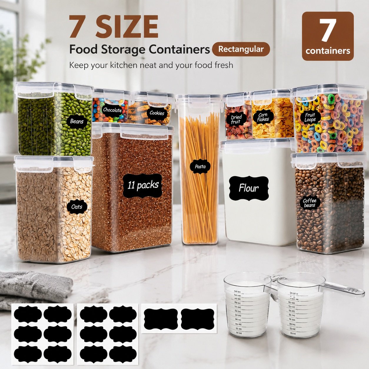 Airtight Food Storage Containers with Lids 7 Sizes 11-Pack Stackable Set