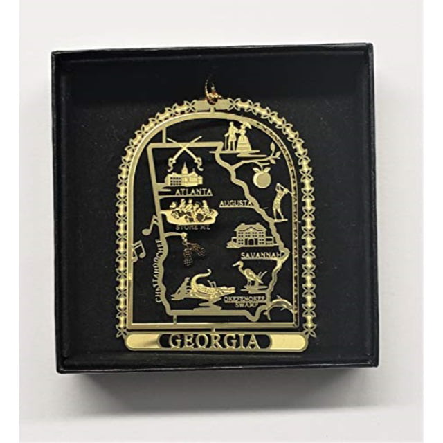 North Carolina State Landmarks Brass Ornament Black Leatherette Gift Box 