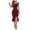 Red, variant on Ichuanyi Woman Dress Women Fashion Plaid Dress Plain Cold Shoulder Ruffle Loose Hem Slit Dress