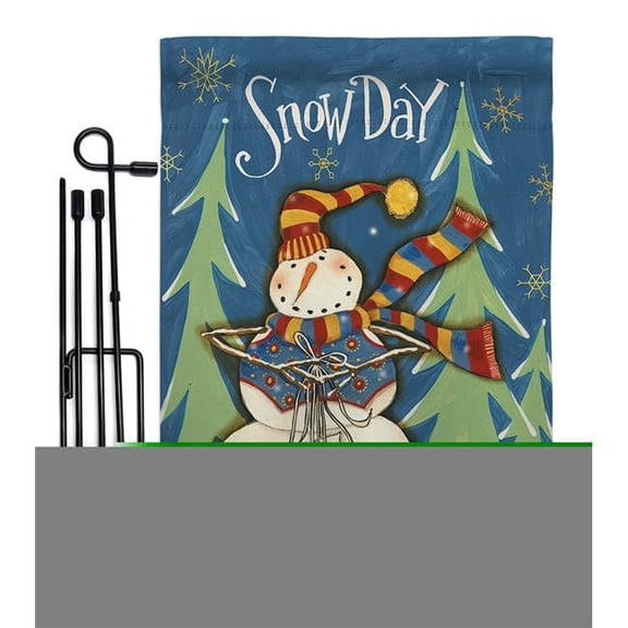 Breeze Decor BD-WT-GS-114161-IP-BO-D-US18-WA 13 x 18.5 in. Winter Snow Day Wonderland Impressions Decorative Vertical Double Sided Garden Flag Set with Banner Pole