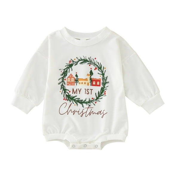 Christmas Infant Newborn Baby Girls Boys Cute Romper Xmas Trees Letter Printed Long Sleeve Baby Boy Rompers 9-12 Months