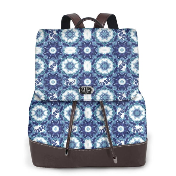 Balery Vintage Blue Mochila de Cuero para Mujeres, Gran Capacidad, Bolsa de Viaje Multifuncional, Mochila de Cuero y Bolsa de Hombro para Mujeres