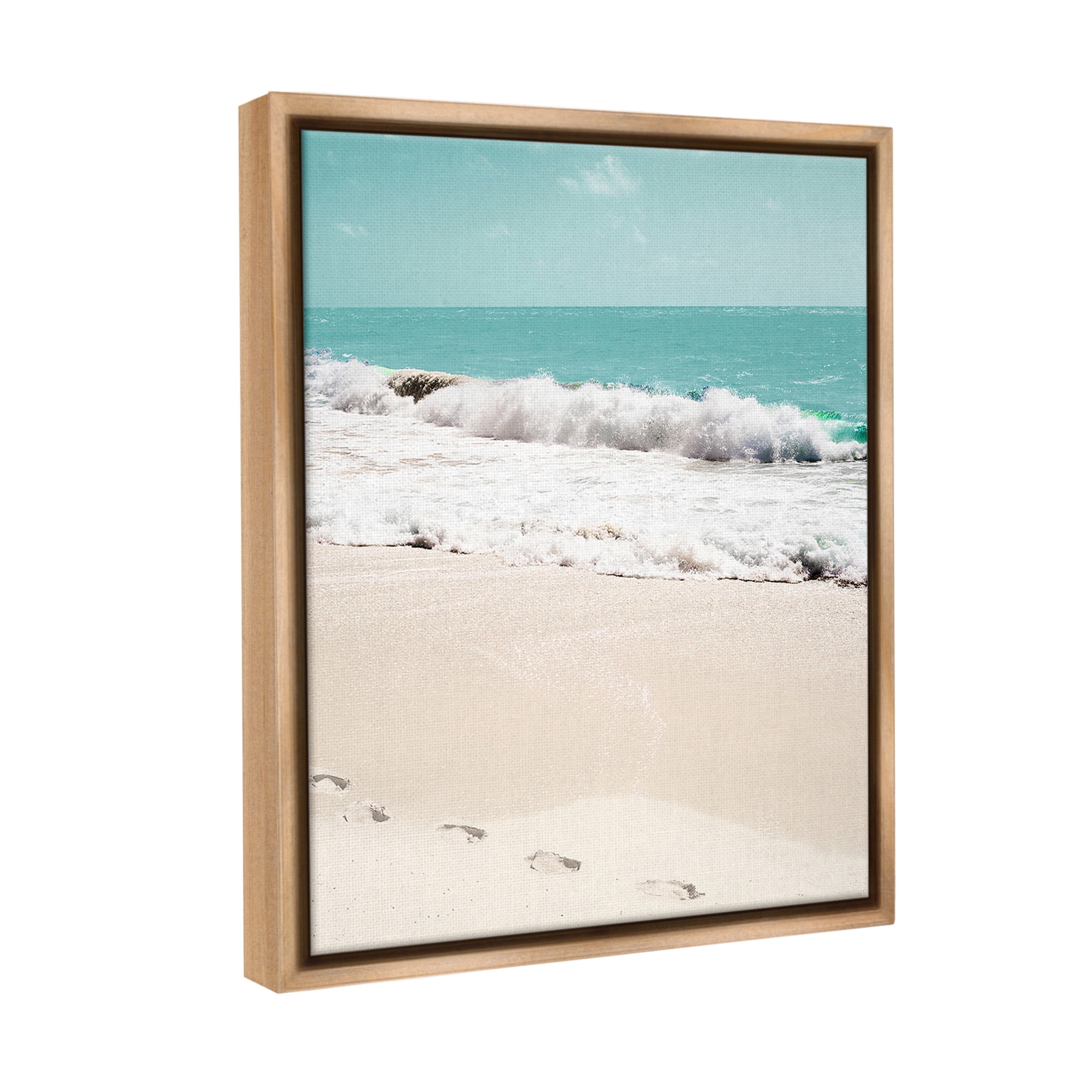 Stupell Industries Footprints on Beach Shore Landscape Photography Brown Floater Framed Canvas Art Print Wall Art, 17 x 21