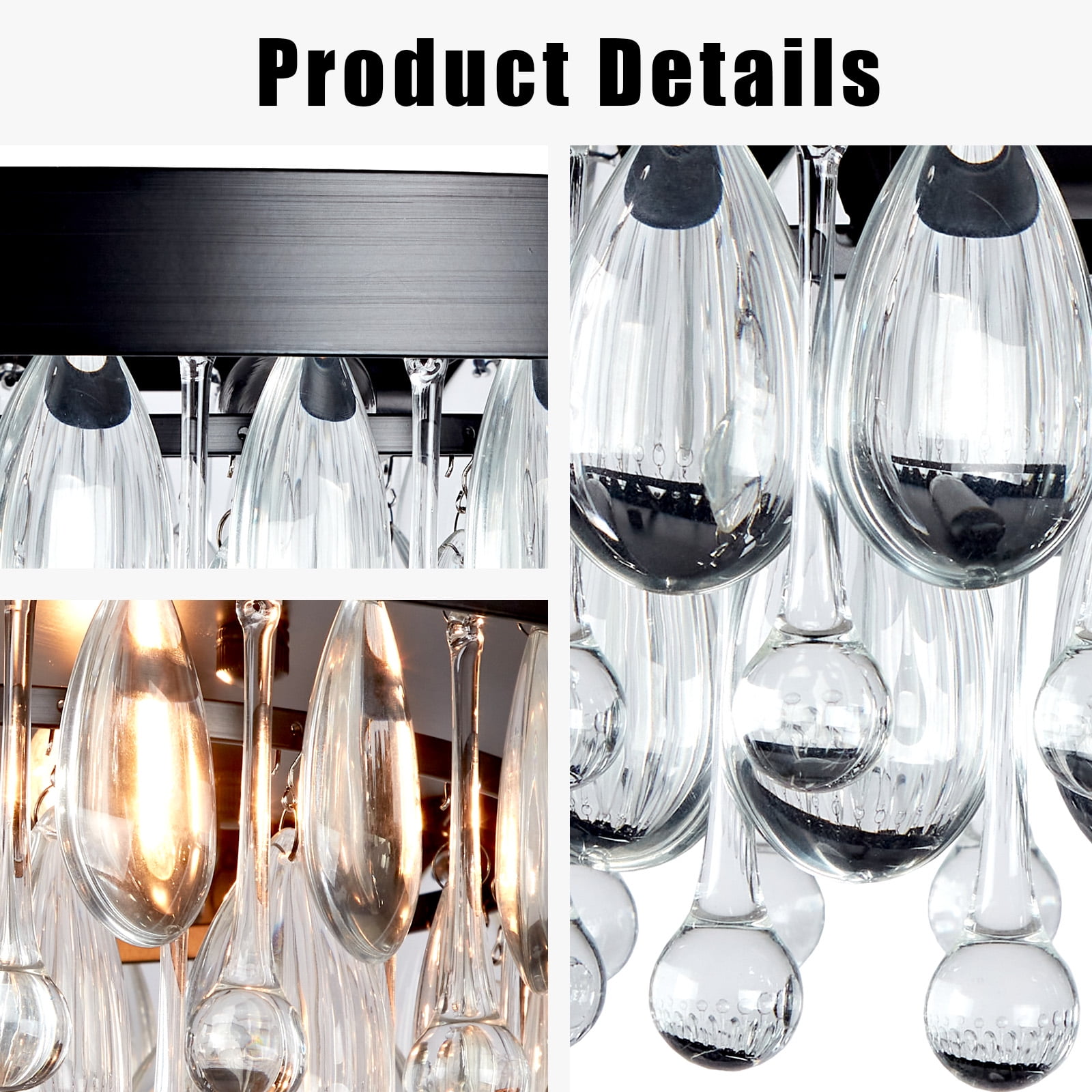 Mordern Matte Black Semi Flush Mount, 15 Inch Crystal Droplets Flush Mount Light, Unique Elegant Metal Close to Ceiling Light for Lving Room, Dining Room, Bedroom