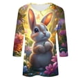 thumbnail image 4 of Uootdi Boho Tops for Women 3/4 Sleeve Crewneck Easter Print Spring Picnics Daily Outings Loose Tees Blouses Clothes Gift, 4 of 5