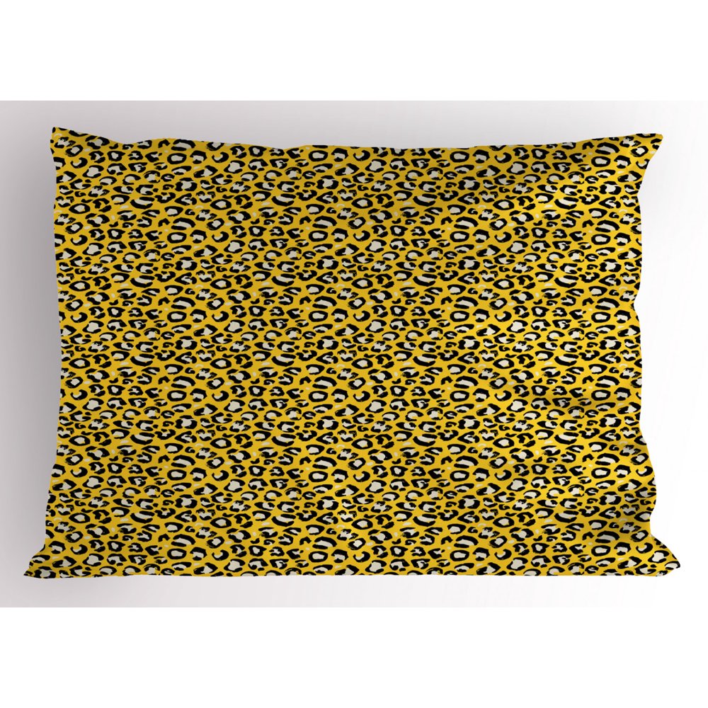 Leopard Print Pillow Sham Hand Drawn Style Wild African Cat Skin