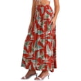 thumbnail image 4 of Falda Maxi Bohemia de Playa para Mujeres con Estampado Floral, Cintura Alta Elástica, Color Rojo, 4 of 6