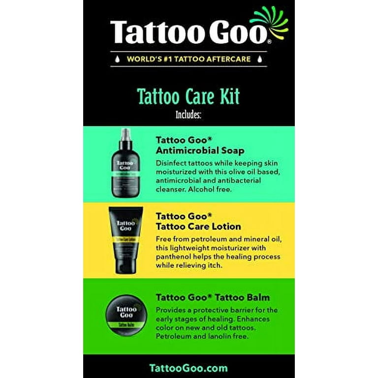 Tattoo Goo Aftercare Kit Includes Antimicrobial Soap, Balm, and Lotion,  Tattoo Care for Color Enhancement + Quick Healing - Vegan, Cruelty-Free