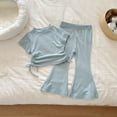 thumbnail image 3 of Tisuna Girls Summer Outfit Set Toddler Solid Color Short Sleeve Crew Neck Tops And Pants Set Breathable Lightweight Little Girls 2 Pieces Holiday Street Casual Wear Light Blue Size 7-8 Years, 3 of 3