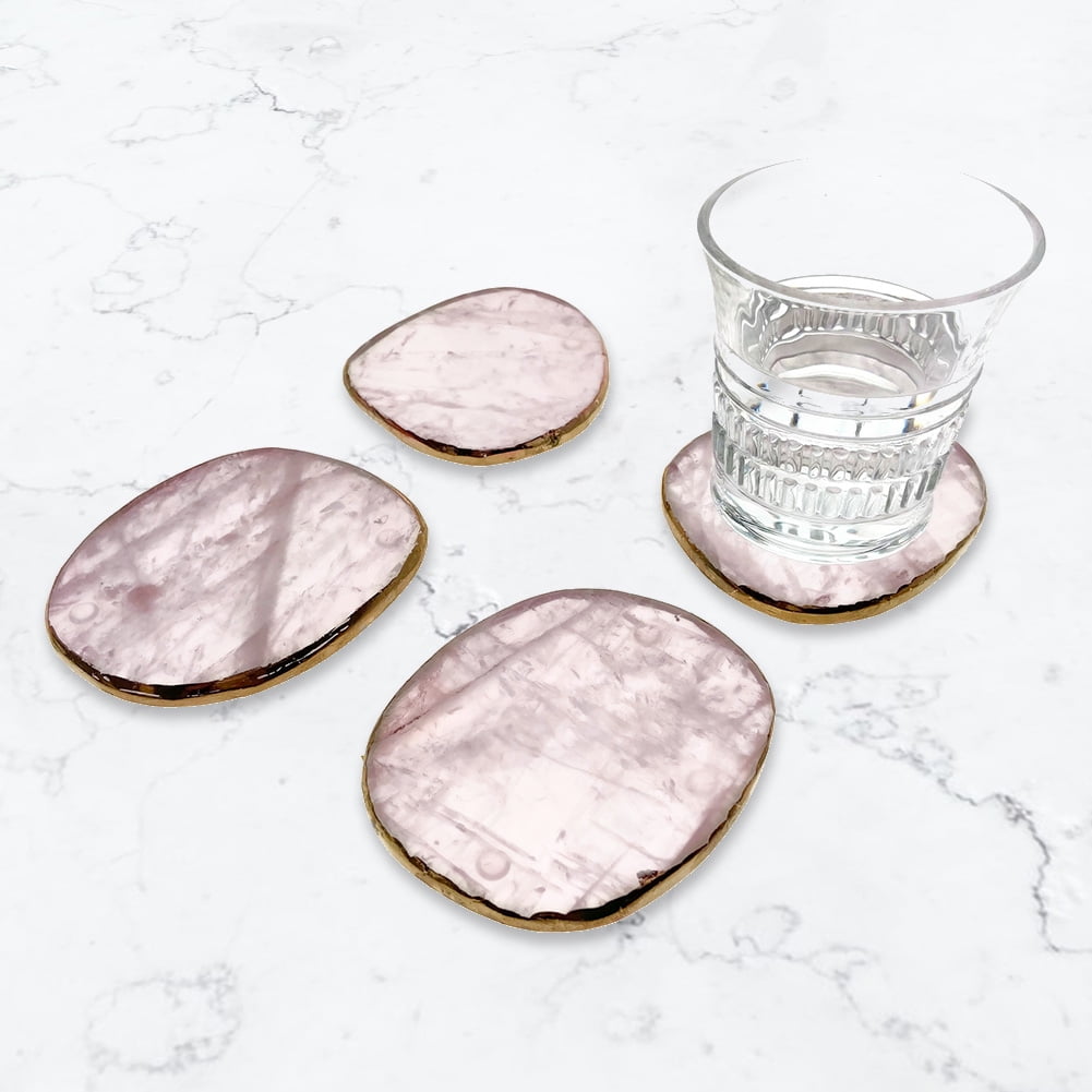 4x Glass Mirror Coasters With Diamante Trim Modern Luxury Home Decor Drinks Mat 