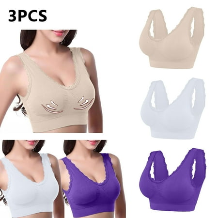 3 Pack Women Bras Plus Size Push Up Solid Color Lace Liftup 2025 Push Up Comfort Wireless Bralette Yoga Bra Breathable Sports Bras Comfortable Underwear Soft Full Coverage Everyday Bra S