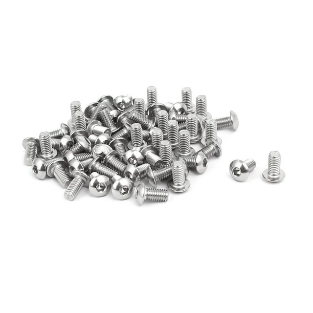 Unique Bargains M4x8mm 304 Stainless Steel Button Head Hex Socket Cap Screws Bolts 60pcs