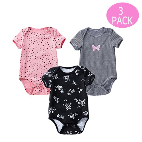 URMAGIC Newborn Infant Toddler Baby Girls 3 Pack Summer Romper Tops Bodysuits