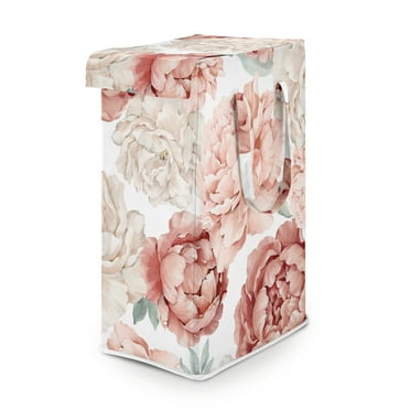 Sweet Jojo Designs Peony Floral Garden Pink and Ivory Foldable Laundry Hamper with Handles