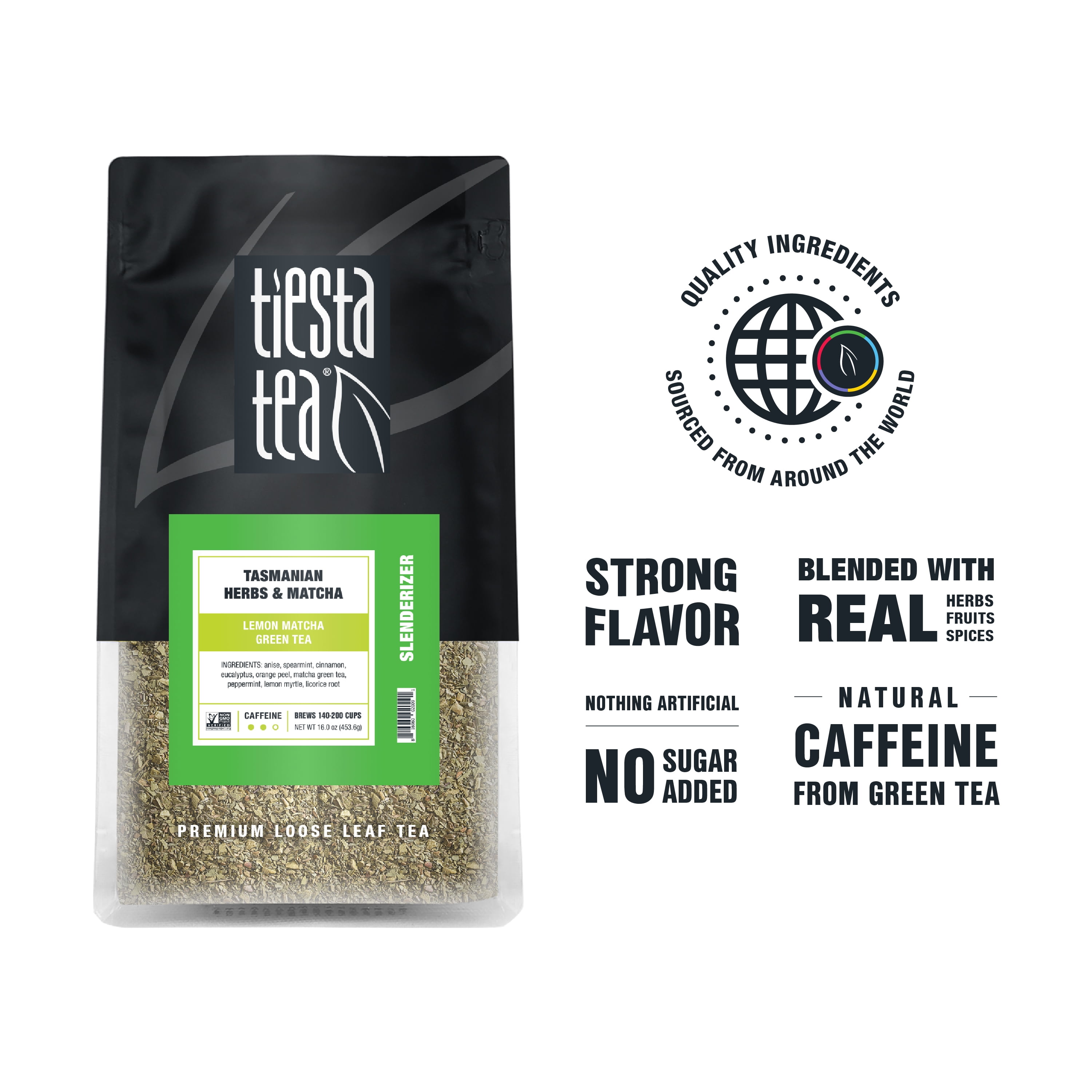 Tiesta Tea - Tasmanian Herbs & Matcha, Slenderizer Loose Leaf Matcha Tea, High Caffeine, GMO-Free, Make Hot or Iced Tea & Brews Up to 200 Cups - 16oz Resealable Bulk Pouch