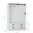 thumbnail image 6 of Resenkos Tall Bedroom Armoire Wardrobe Closet, Clothing Storage Cabinet with Hanging Rod, Barn Door, Drawers & Open Shelves - White, 6 of 19