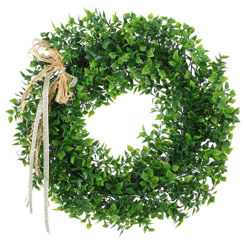 16 Inches Boxwood Wreath Artificial Green Leaf Wreath with Bow Flowers