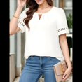 thumbnail image 3 of Camisa Elegante de Corta con Encaje de Color Liso y Mangas Huecas para Mujer, Color Talla S, 3 of 5