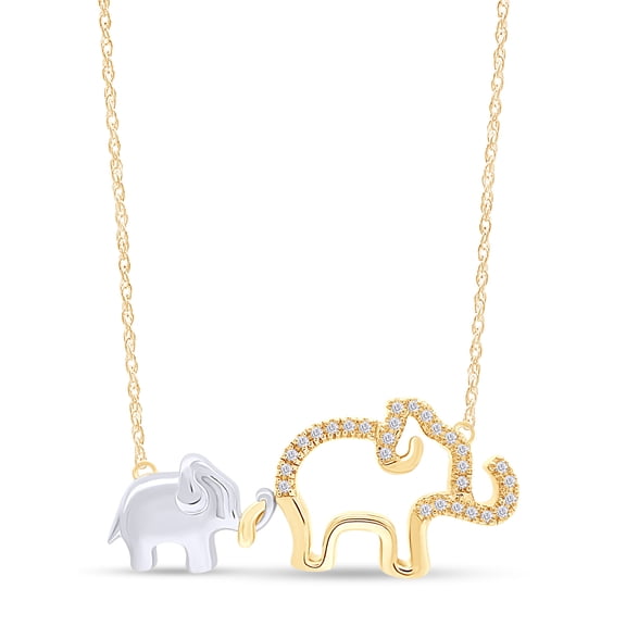 AFFY Mother's Day Jewelry Gifts (0.1 Cttw) White Natural Diamond Two Tone Elephant Mom Pendant Necklace 14k Yellow Gold Over Sterling Silver