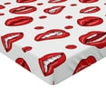 thumbnail image 2 of Ambesonne Vintage Fitted Sheet, Woman Lips with Gestures, Queen Size, Vermilion and White, 2 of 3