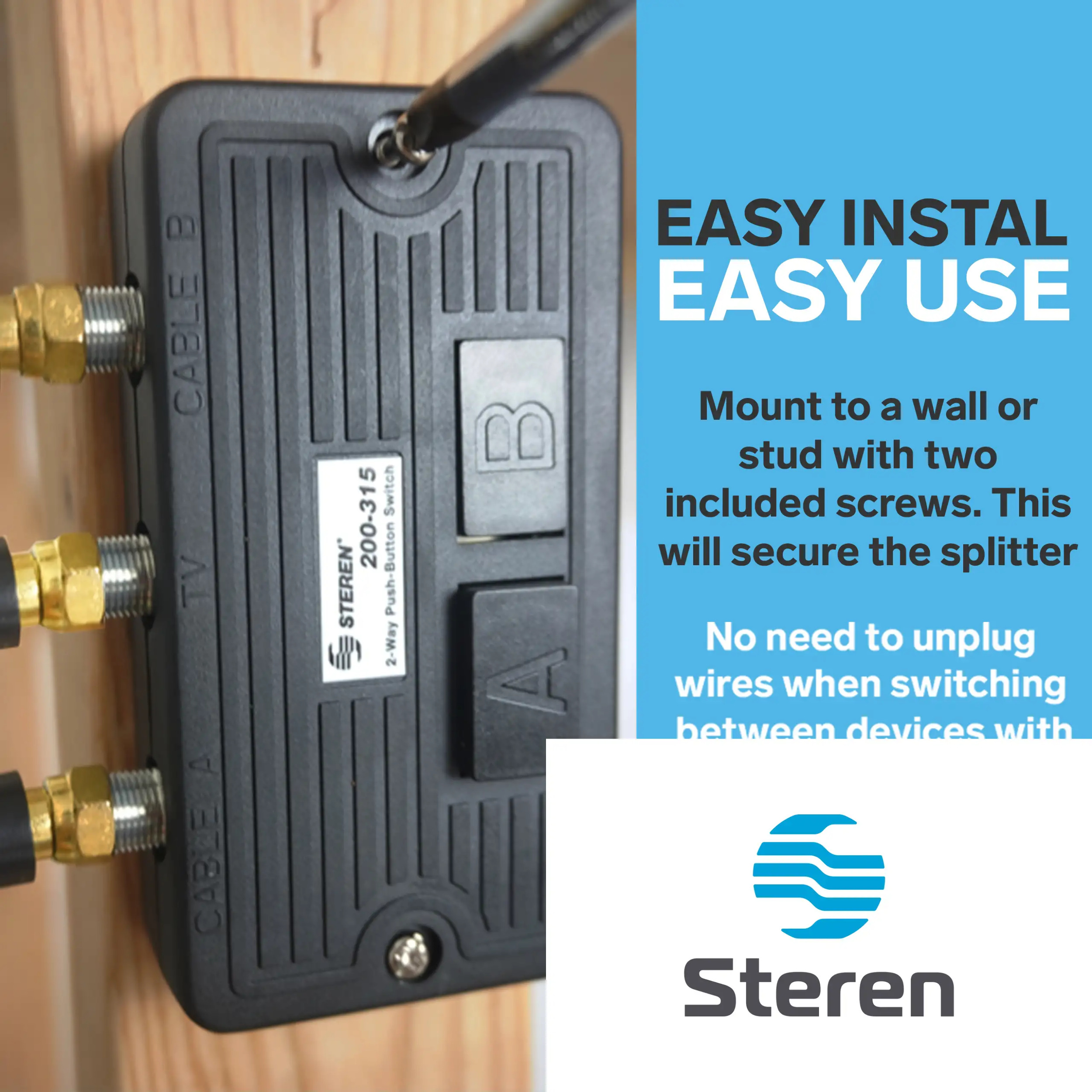 Steren 2-Way Coaxial A/B Push-Button Switch for TV, Antenna Splitter - 200-315 - image 3 of 4
