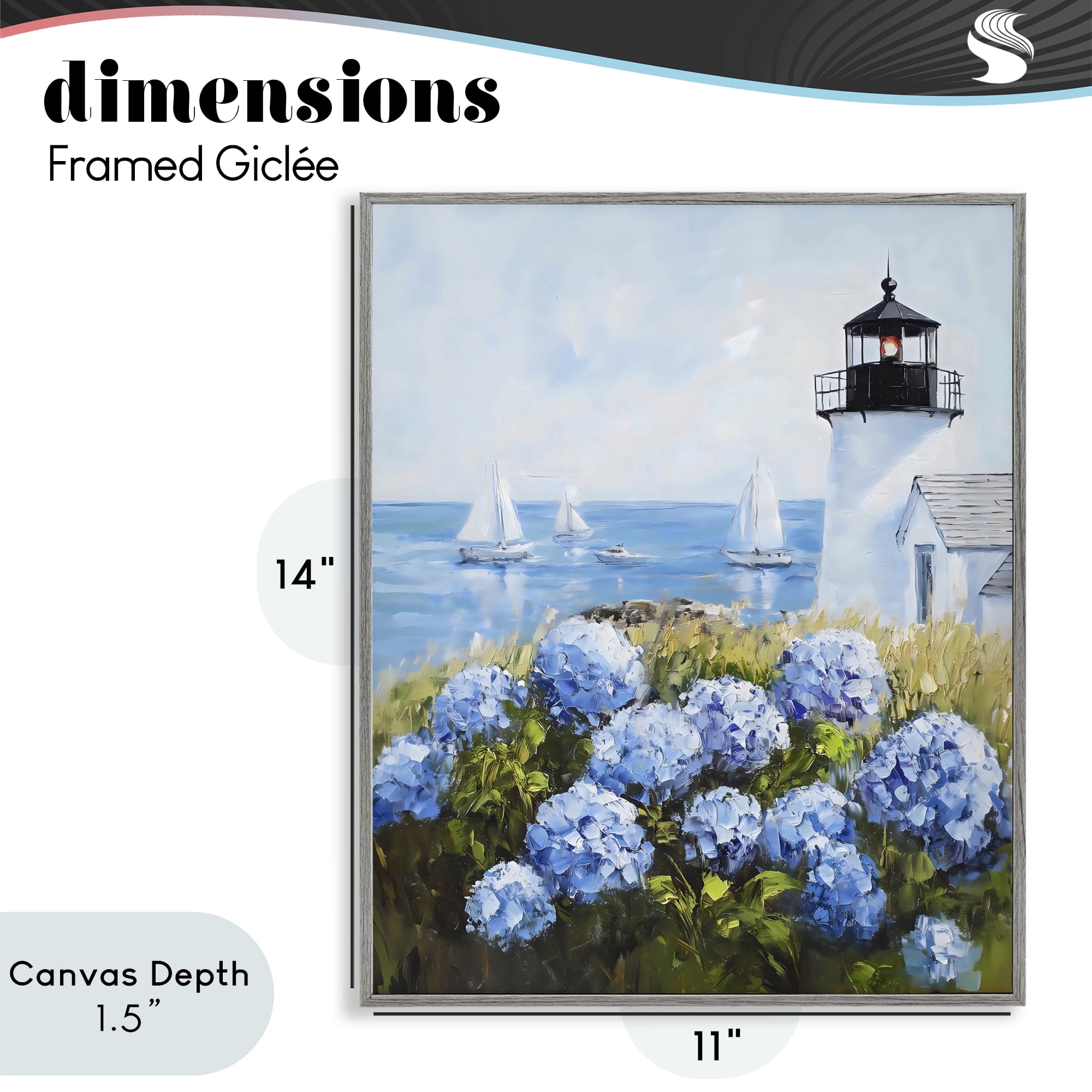 Stupell Industries Lighthouse Surrounded by Hydrangeas Gray Framed Giclee Art, design by Arlington Prints