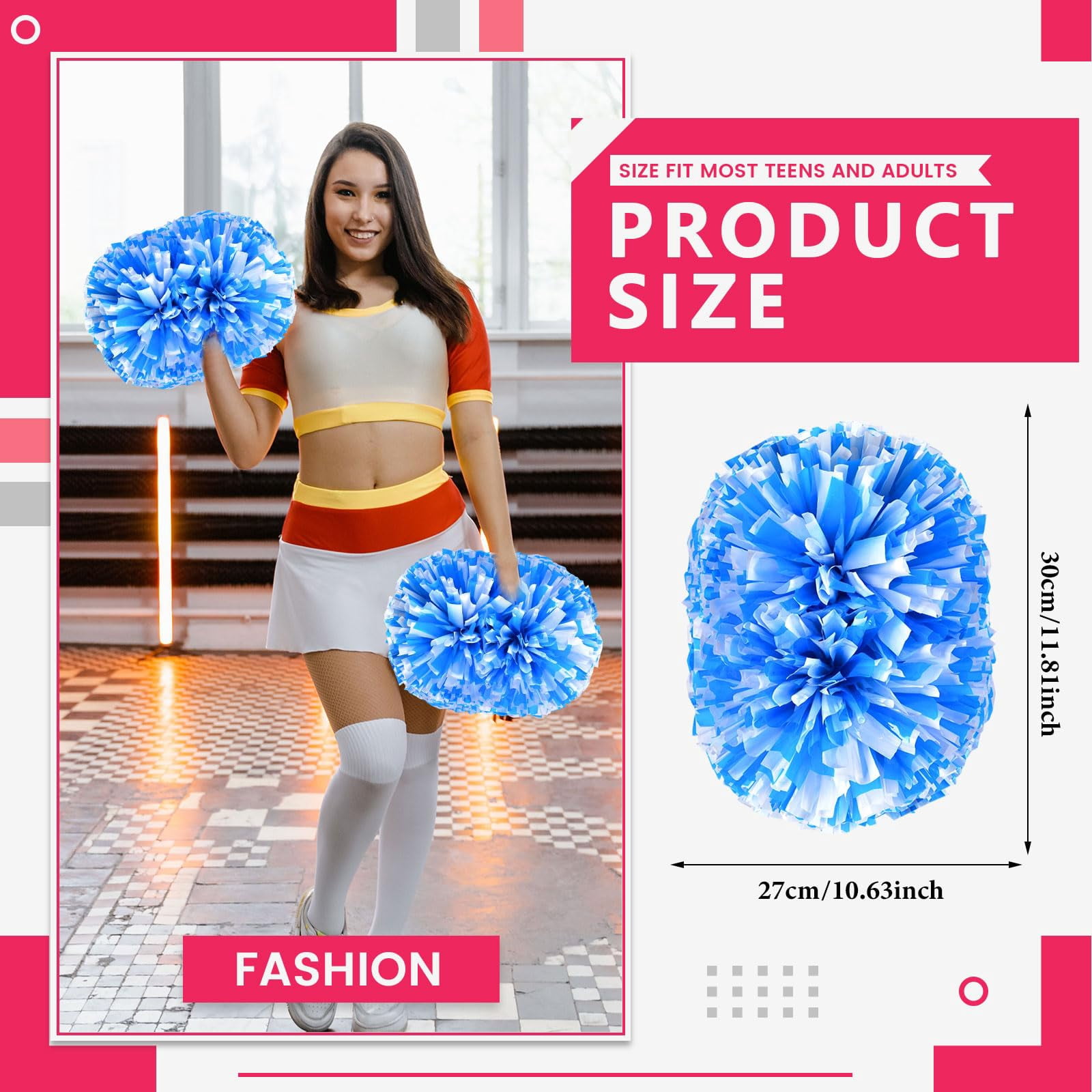 Cheer Pom Poms 20 Pcs with Handle, Cheerleading Handheld Squad Pompoms for Sports Team Cheer Spirit Games Dance Party Adults
