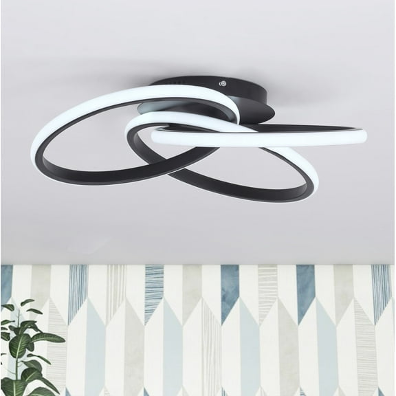 Aiwen Simple Geometric Linear Modern Farmhouse Flush Mount Ceiling Lamp Black