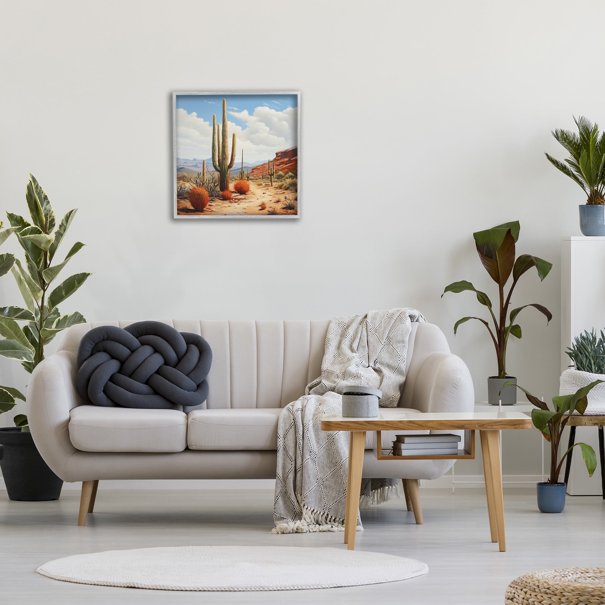 Stupell Industries Cloudy Desert Path Landscape Painting Gray Framed Art Print Wall Art, 24 x 24