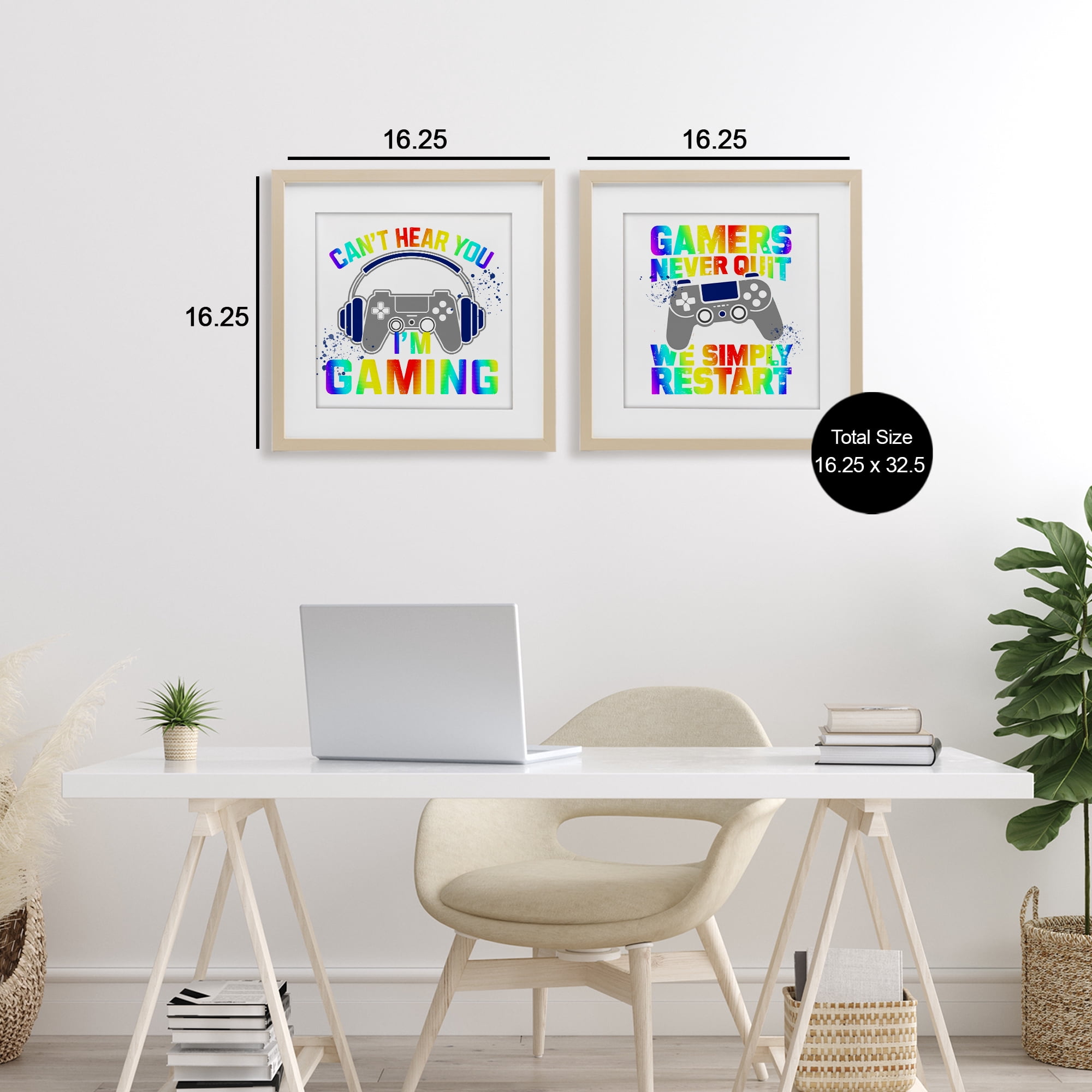 Rainbow Retro Gaming Phrases 2 Piece Birch Framed Print Under Glass Set, design by Kim Allen