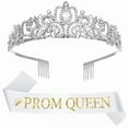 thumbnail image 2 of Party Royal Crown with Sash for Men Women Birthday King Rhinestone Crown Shoulder Wrap Set Evening Party Props Supplies, 2 of 10