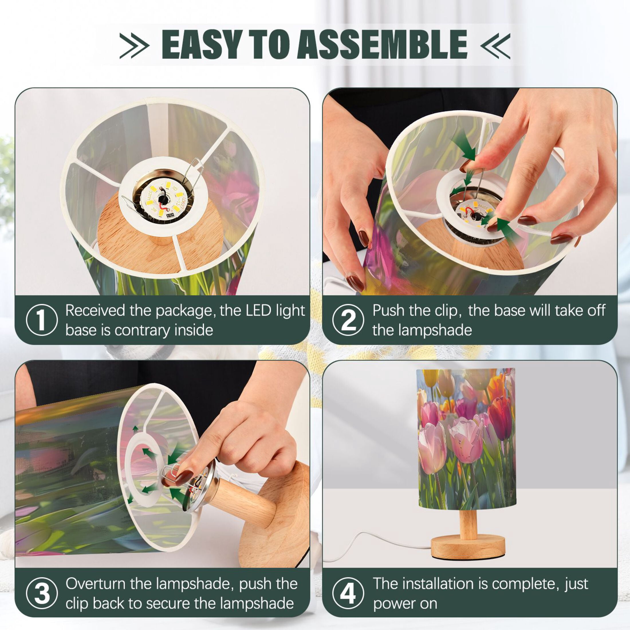 Tulips Oil Painting Table Lamp with USB Port LED Warm Light Lamp Night Light Home Decor