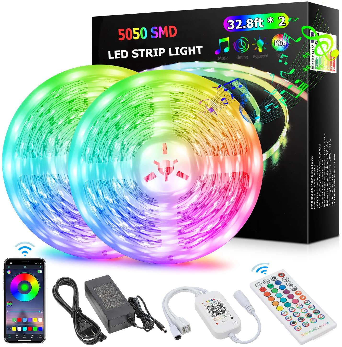 65FT Music Sync Bluetooth App Remote 20M Full Kit LED Strip Lights For Rooms Bar 