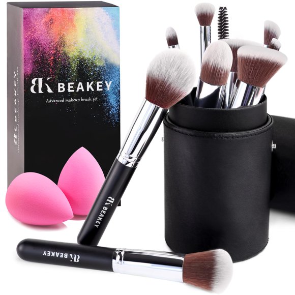 Beakey Juegos De Brochas De Maquillaje Juegos De Brochas Con Esponjas De Maquillaje (10 2 Piezas Con Estuche Negro)