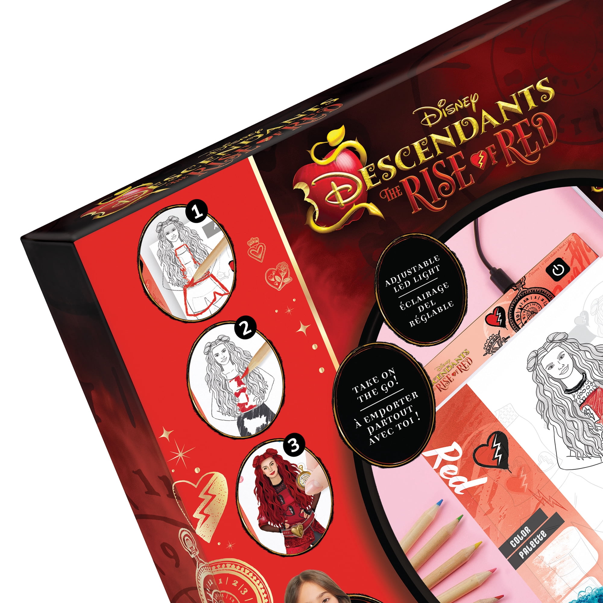 Make It Real: Descendants 4 Rise Of Red - LED Light Board Fashion Sketching Set - Create Fashion Designs, Adjustable Light, Disney, Girls-Kids Age 8+